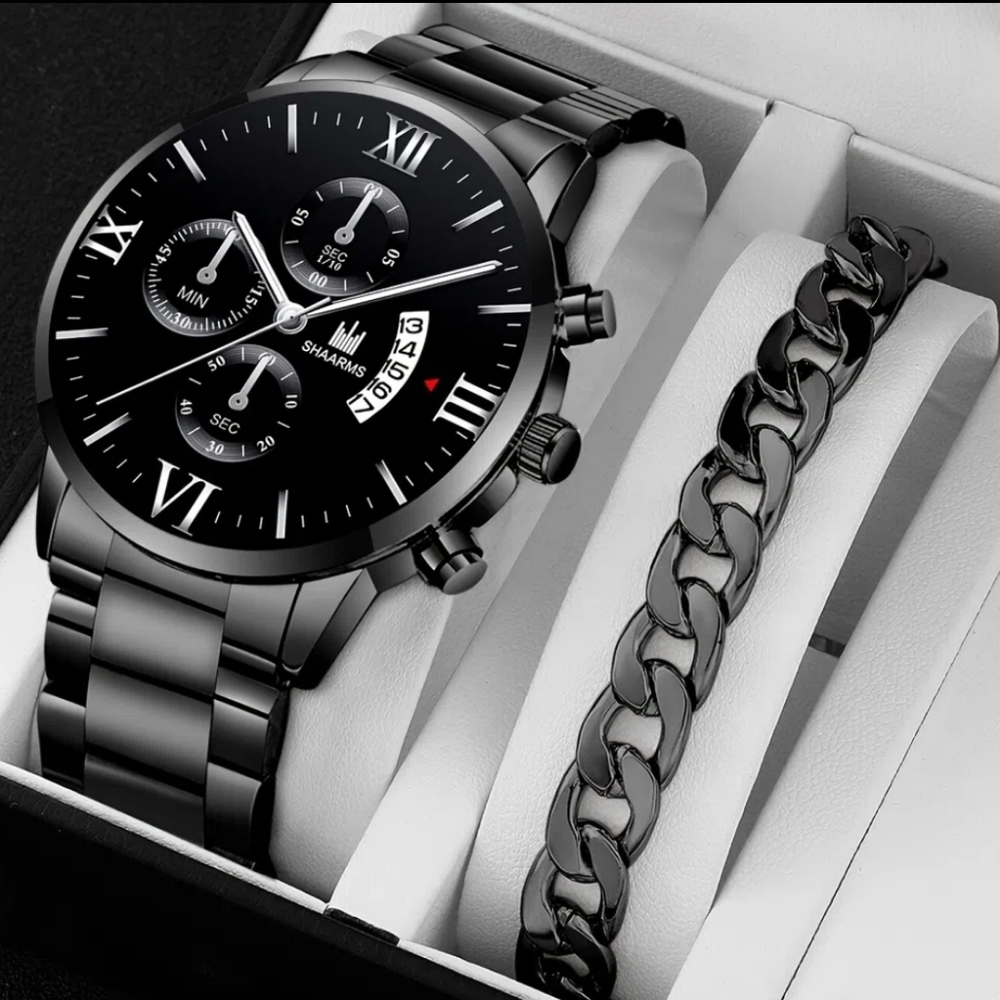 Men's Business Quartz Watch With Fashion Decorative Three-Eye Six-Hand Calendar